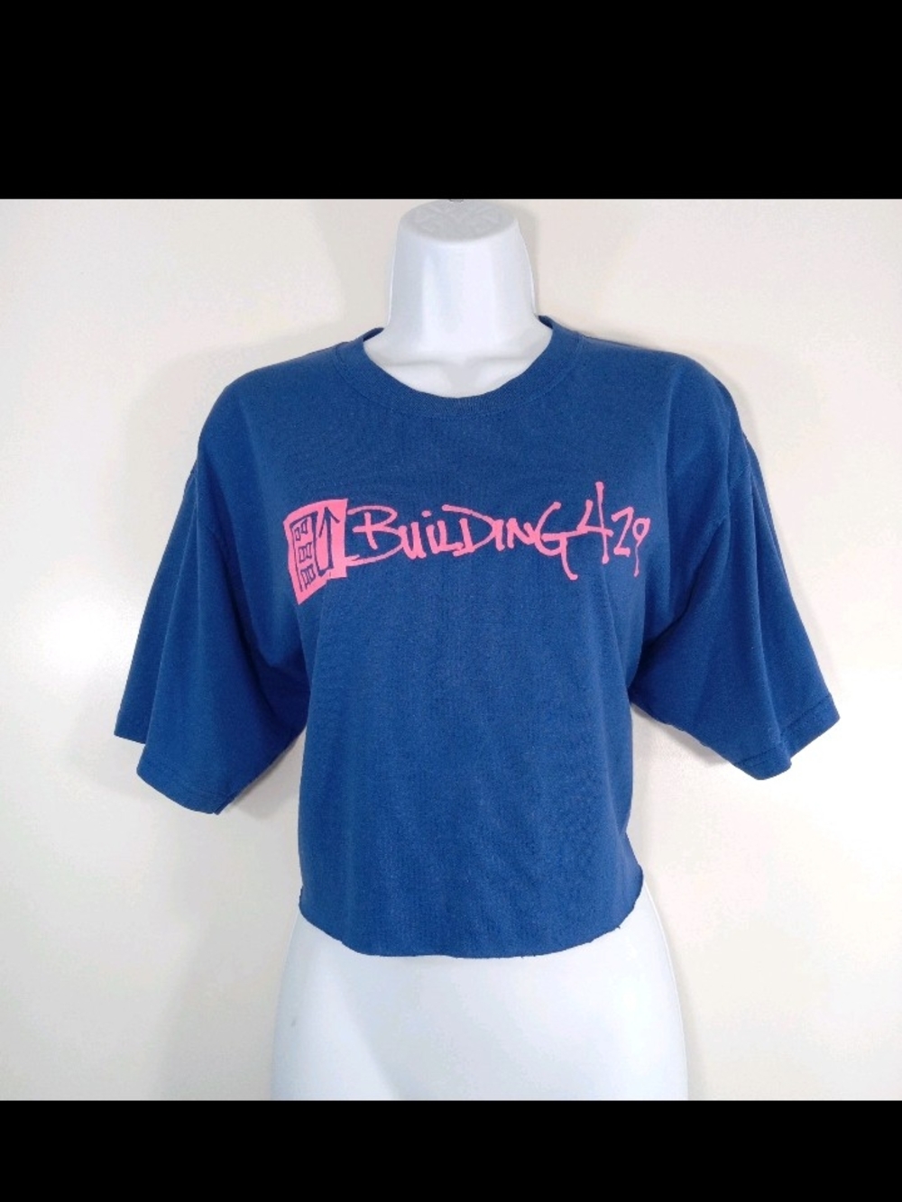 Building 429 Cropped Band Tee Womens Medium Blue & Hot Pink